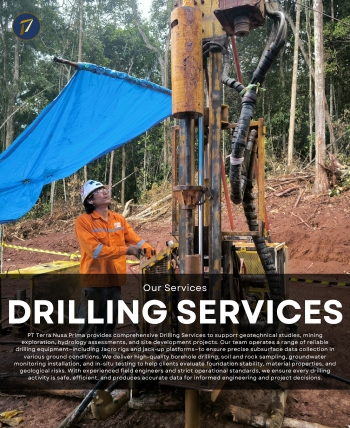 Professional drilling operations and geotechnical sampling conducted by PT Terra Nusa Prima.